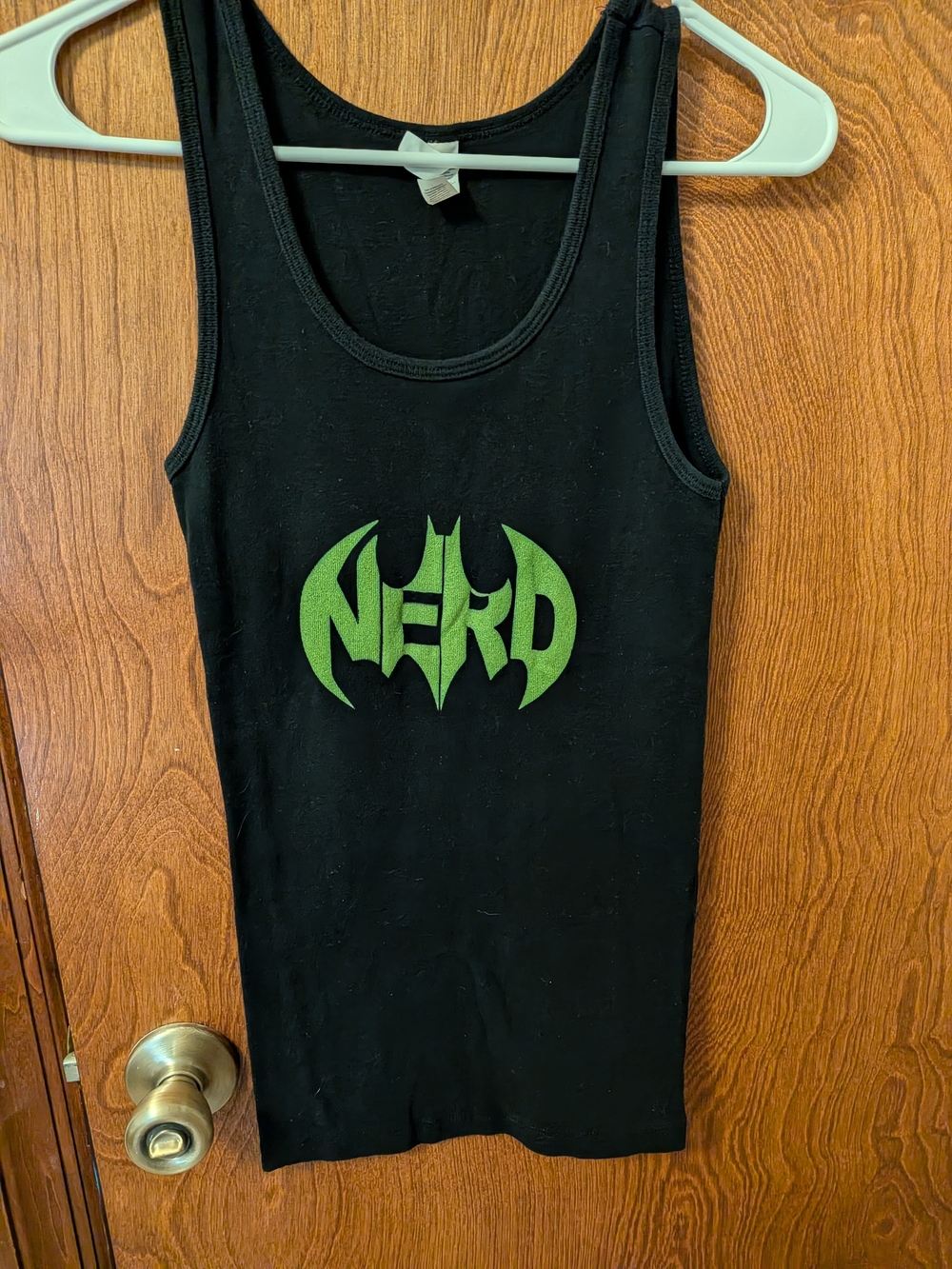 Women's Black Tank with Green 'NERD' Bat Logo